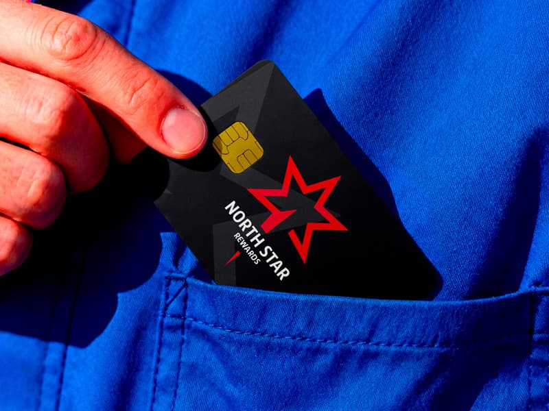 Close-up photo of the North Star Rewards card being pulled from a pocket
