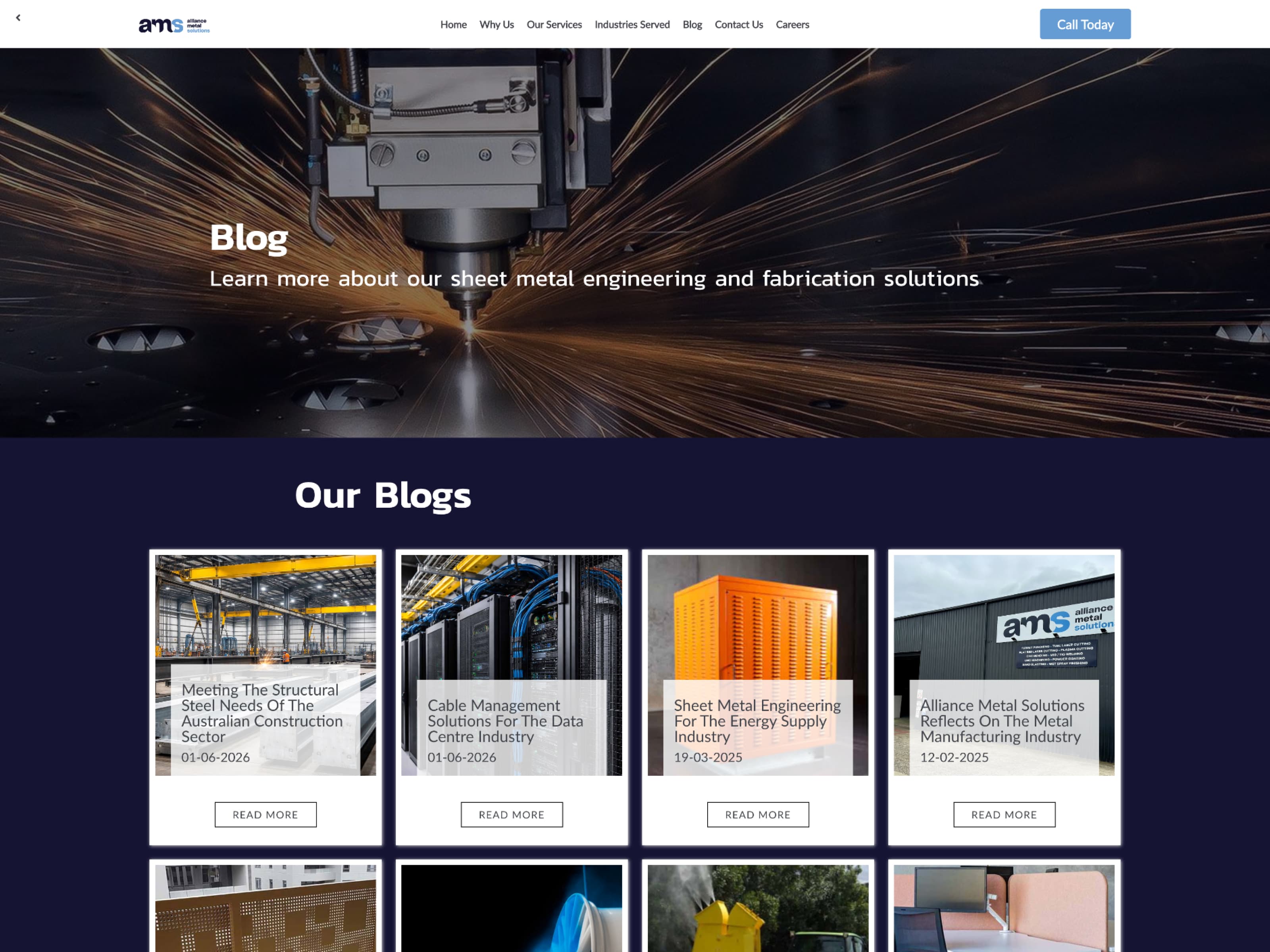 Alliance Metal Solutions industries served page listing construction, mining and energy sectors