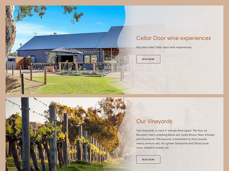 Shadow Creek vineyard page showing sheep grazing among grenache and shiraz vines