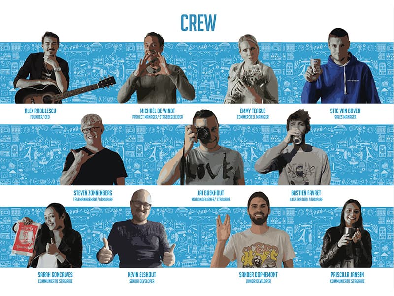 Annosky team crew photo grid featuring staff portraits with labelled roles