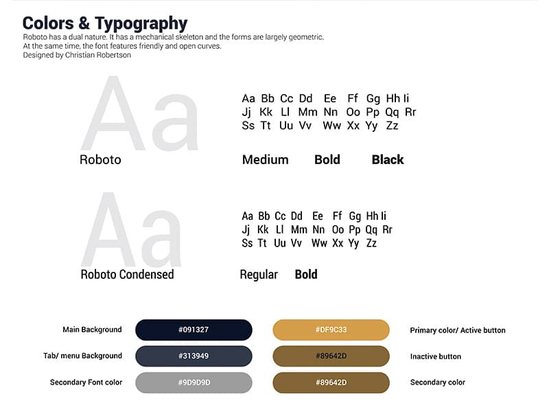 Evolve Car Rental UI style guide showing colour palette and typography choices